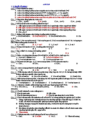 Các dạng bài tập Hóa học 12 - Chương 6: Hiđrocacbon không no (Có đáp án)