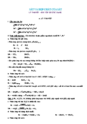 Lý thuyết và bài tập Hóa học 12 - Bài 12: Sắt và hợp chất của sắt (Có đáp án và lời giải)