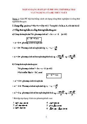 Một số dạng bài tập về phương trình bậc hai và ứng dụng của hệ thức vi-ét môn Toán Lớp 9