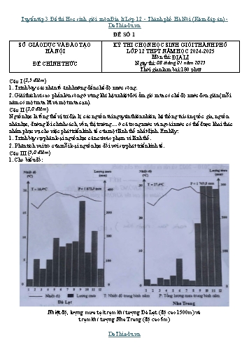 Tuyển tập 3 Đề thi Học sinh giỏi môn Địa lí Lớp 12 - Thành phố Hà Nội (Kèm đáp án)