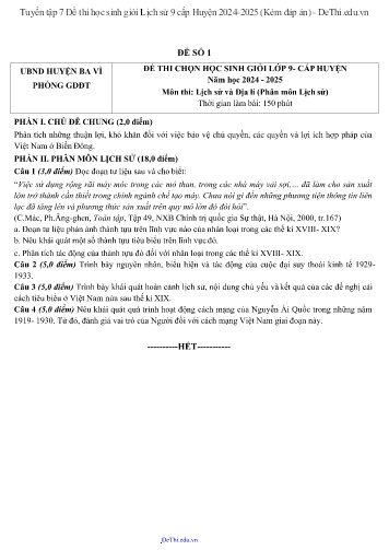 Tuyển tập 7 Đề thi học sinh giỏi Lịch sử 9 cấp Huyện 2024-2025 (Kèm đáp án)