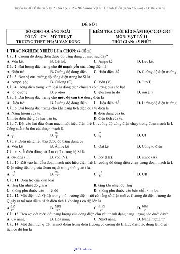 Tuyển tập 8 Đề thi cuối kì 2 năm học 2025-2026 môn Vật lí 11 Cánh Diều (Kèm đáp án)