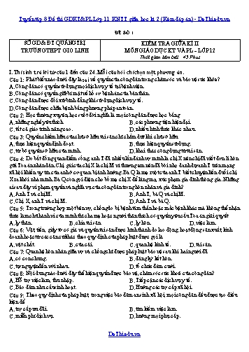 Tuyển tập 8 Đề thi GDKT&PL Lớp 11 KNTT giữa học kì 2 (Kèm đáp án)