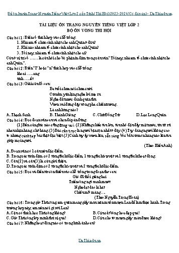 Đề ôn luyện Trạng Nguyên Tiếng Việt Lớp 2 cấp Tỉnh (Thi Hội) 2025-2026 (Có đáp án)
