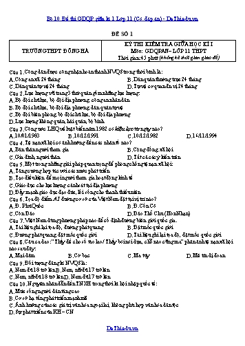 Bộ 10 Đề thi GDQP giữa kì 1 Lớp 11 (Có đáp án)