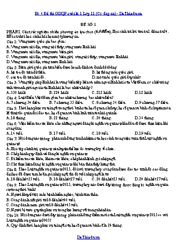 Bộ 6 Đề thi GDQP cuối kì 1 Lớp 11 (Có đáp án)