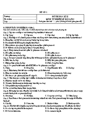 Bộ 9 Đề thi Tự nhiên xã hội Lớp 2 kì 2 (Có đáp án)