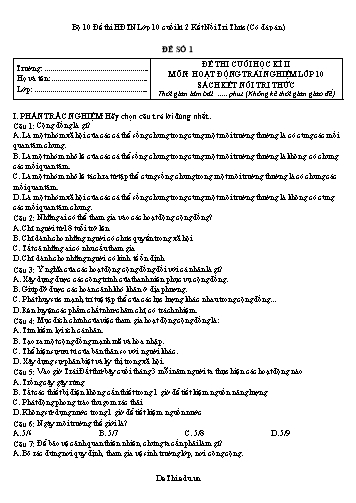 Bộ 10 Đề thi HĐTN Lớp 10 cuối kì 2 Kết Nối Tri Thức (Có đáp án)