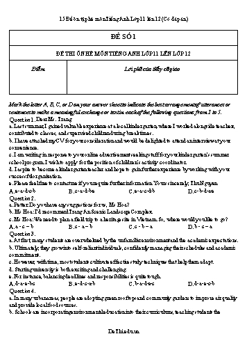 15 Đề ôn tập hè môn Tiếng Anh Lớp 11 lên 12 (Có đáp án)