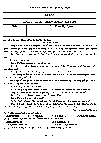 18 Đề ôn tập hè môn Ngữ văn Lớp 8 lên 9 (Có đáp án)